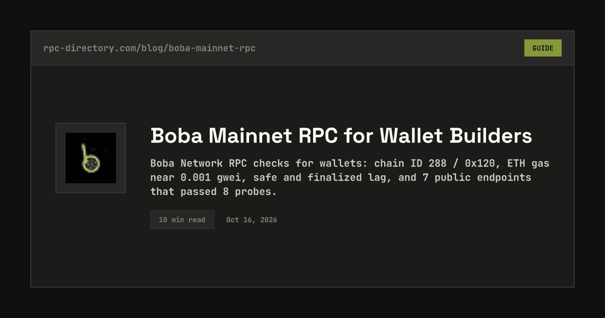 Boba Mainnet RPC for Wallet Builders