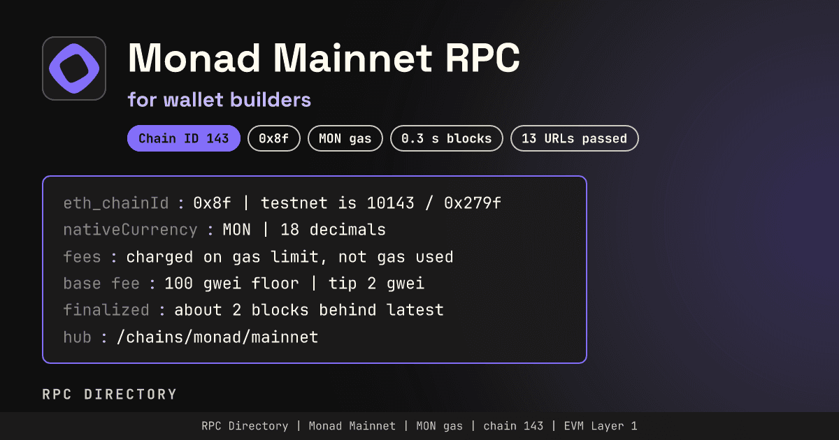 Monad Mainnet RPC for Wallet Builders