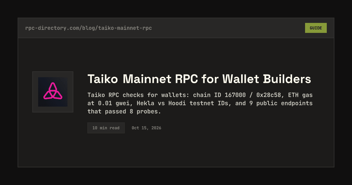 Taiko Mainnet RPC for Wallet Builders
